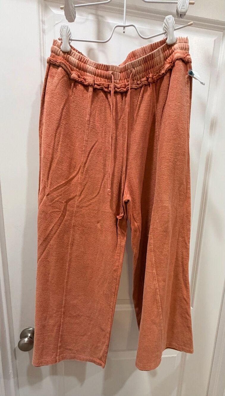 Easel Orange Boho Relaxed Drawstring Cotton Gauze Wide Leg Pants Size S